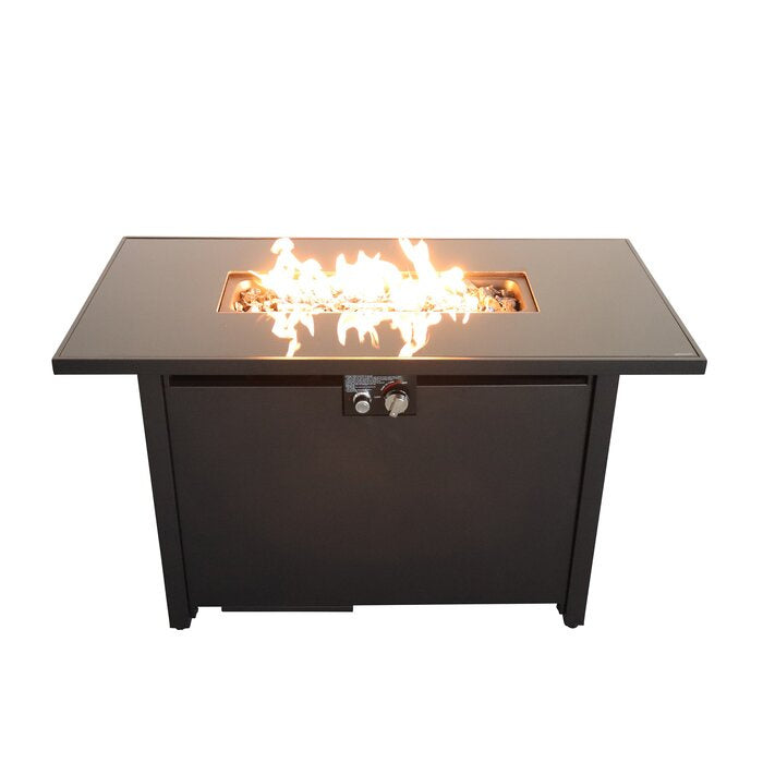 25'' H x 42'' W Steel Outdoor Fire Pit Table with Lid