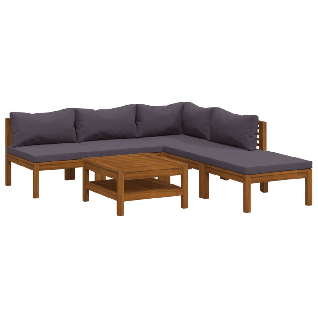 6 Piece Patio Lounge Set with Cushion Solid Acacia Wood