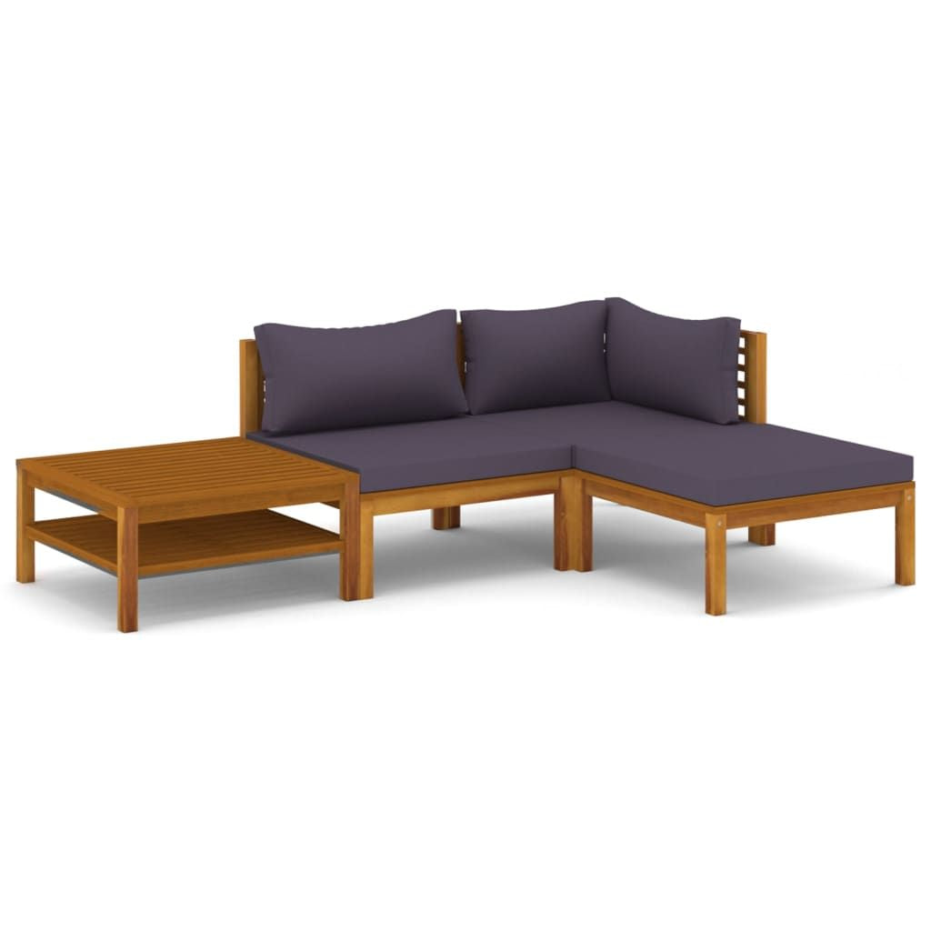 4 Piece Patio Lounge Set with Cushion Solid Acacia Wood