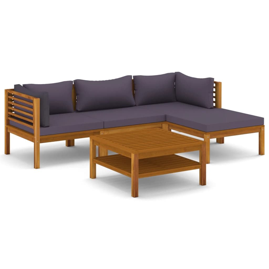 5 Piece Patio Lounge Set with Cushion Solid Acacia Wood