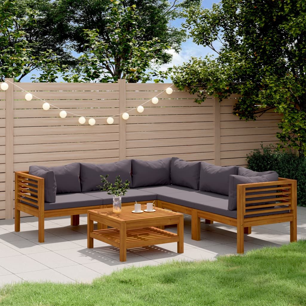 6 Piece Patio Lounge Set with Cushion Solid Acacia Wood