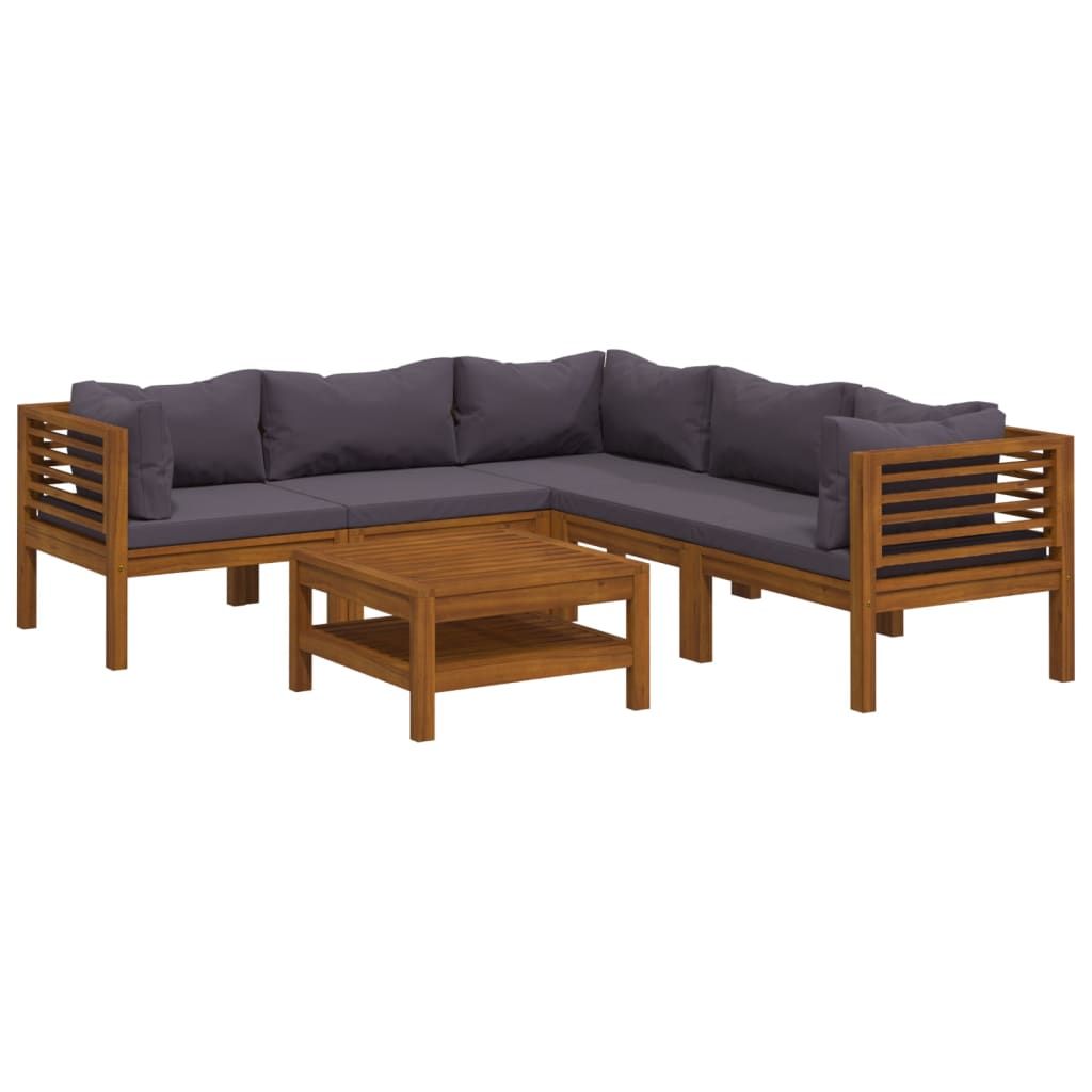 6 Piece Patio Lounge Set with Cushion Solid Acacia Wood