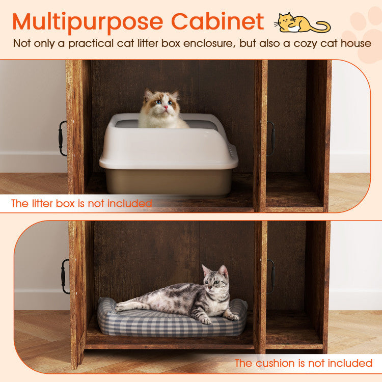 Modern Wooden Industrial Cat Litter Box Enclosure with Storage Shelves