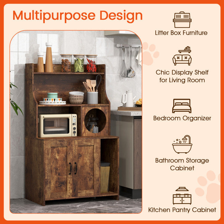 Modern Wooden Industrial Cat Litter Box Enclosure with Storage Shelves