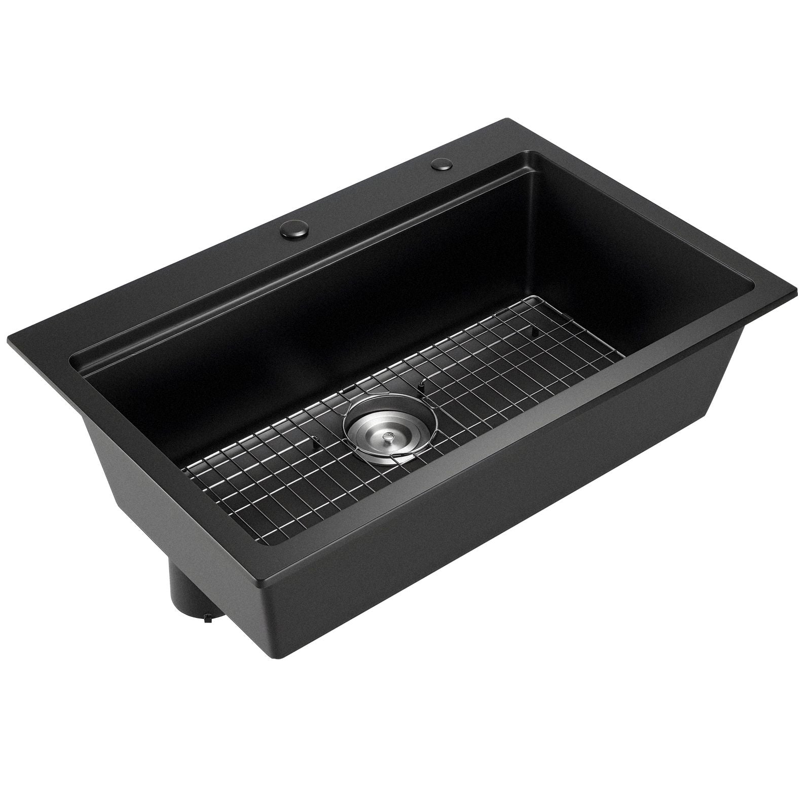 33 inch Kitchen Sink Workstation, Top Mount Granite Sinks, Drop-In Single Bowl Farmhouse Basin with Multiple Accessories, Household Dishwasher Sink for RV, Prep Kitchen, and Bar (Black)