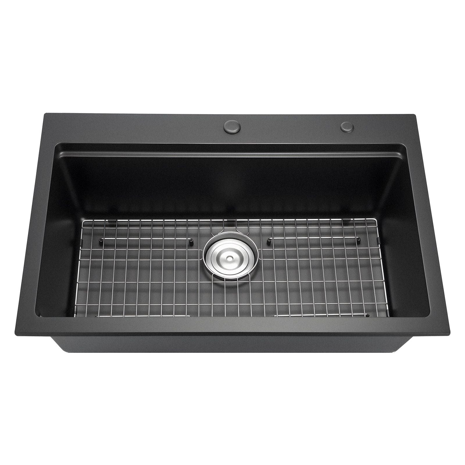 33 inch Kitchen Sink Workstation, Top Mount Granite Sinks, Drop-In Single Bowl Farmhouse Basin with Multiple Accessories, Household Dishwasher Sink for RV, Prep Kitchen, and Bar (Black)