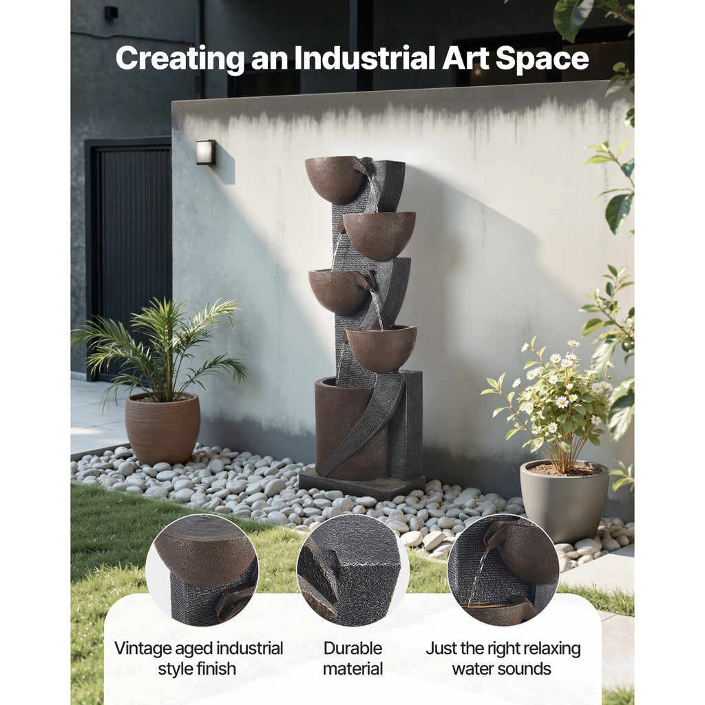 Outdoor Water Fountain, 49.61 in Height Fountain and Waterfall, 5-Tier Floor Standing Jar-Shaped Cascading Fountains with LED Light and Pump, for Outdoor Indoor Garden, Home, Patio & Backyard