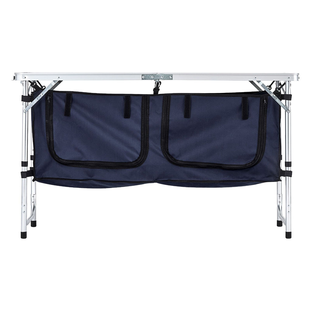 Camping Kitchen Table, Folding Outdoor Cooking Table, 3 Adjustable Height, Aluminum Lightweight Portable Cook Station with Storage Organizer, Carry Handle, for BBQ Party Picnic RV Travel, Blue