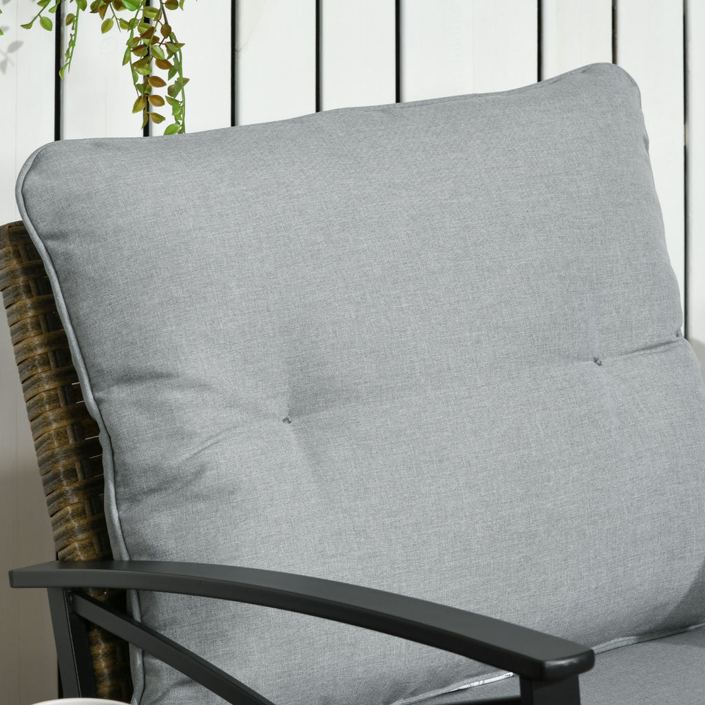 Rocking Bistro Set 3PC Wicker Outdoor Furniture with Rocker Chairs Cushions Coffee Table Light Grey