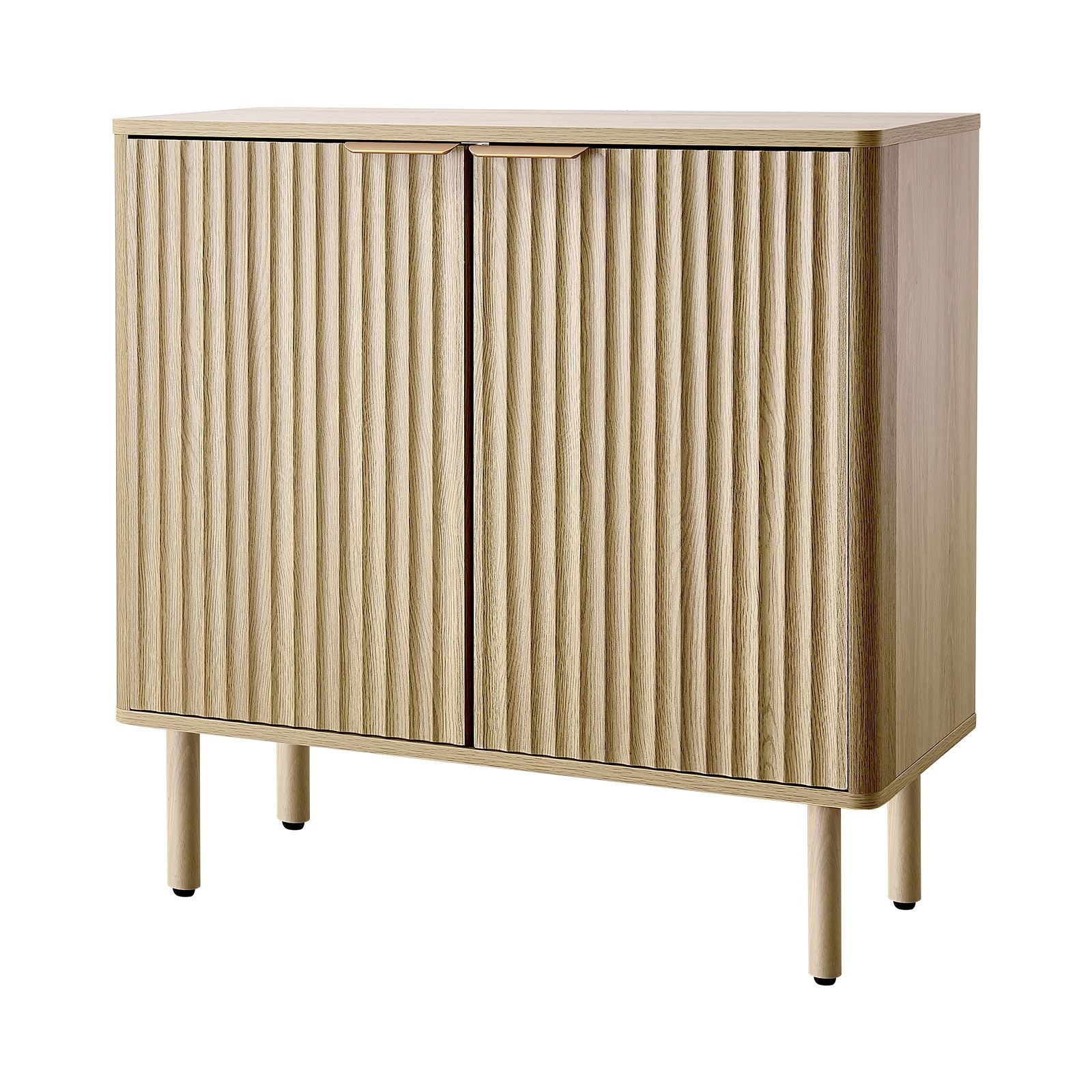 Coffee Bar Cabinet, Mid Century Fluted Coffee Bar Table with 2-Tier Storage, Buffet Stand Cabinet with 2 Barn Door, Sideboard Buffet Station for Living Room, Entryway, 31.5 x 14.7 x 31.5 in, Oak