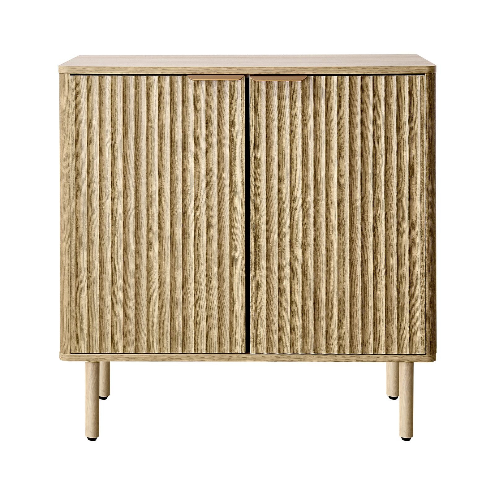 Coffee Bar Cabinet, Mid Century Fluted Coffee Bar Table with 2-Tier Storage, Buffet Stand Cabinet with 2 Barn Door, Sideboard Buffet Station for Living Room, Entryway, 31.5 x 14.7 x 31.5 in, Oak