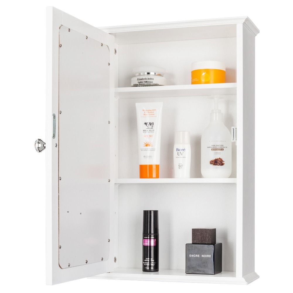 Wall Mounted Storage Cabinet with Magnetic Lock Space Saving Organizer Shelf Durable Bathroom Kitchen Cupboard