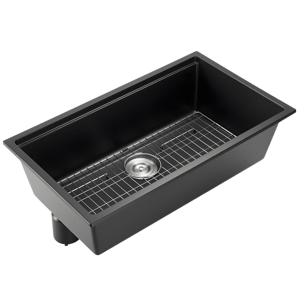 33 inch Kitchen Sink Workstation, Undermount Granite Sink, Drop-In Single Bowl Farmhouse Basin with Multiple Accessories, Household Dishwasher Sinks for RV, Prep Kitchen, and Bar (Black)