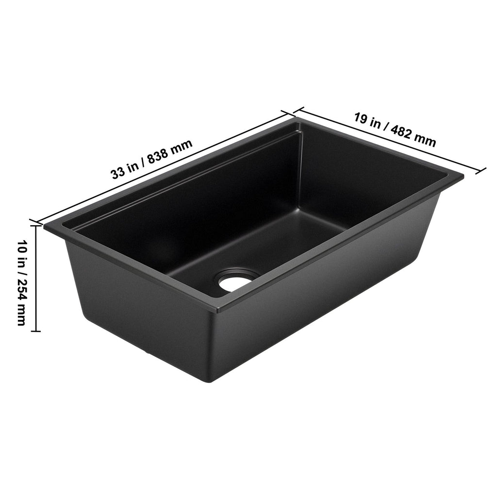 33 inch Kitchen Sink Workstation, Undermount Granite Sink, Drop-In Single Bowl Farmhouse Basin with Multiple Accessories, Household Dishwasher Sinks for RV, Prep Kitchen, and Bar (Black)