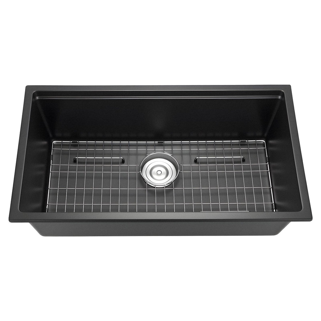 33 inch Kitchen Sink Workstation, Undermount Granite Sink, Drop-In Single Bowl Farmhouse Basin with Multiple Accessories, Household Dishwasher Sinks for RV, Prep Kitchen, and Bar (Black)
