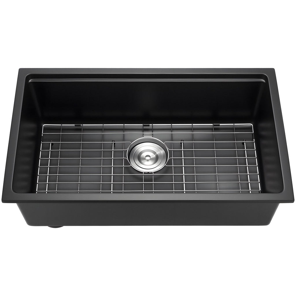30 inch Kitchen Sink Workstation, Undermount Granite Sink, Drop-In Single Bowl Farmhouse Basin with Multiple Accessories, Household Dishwasher Sinks for RV, Prep Kitchen, and Bar (Black)
