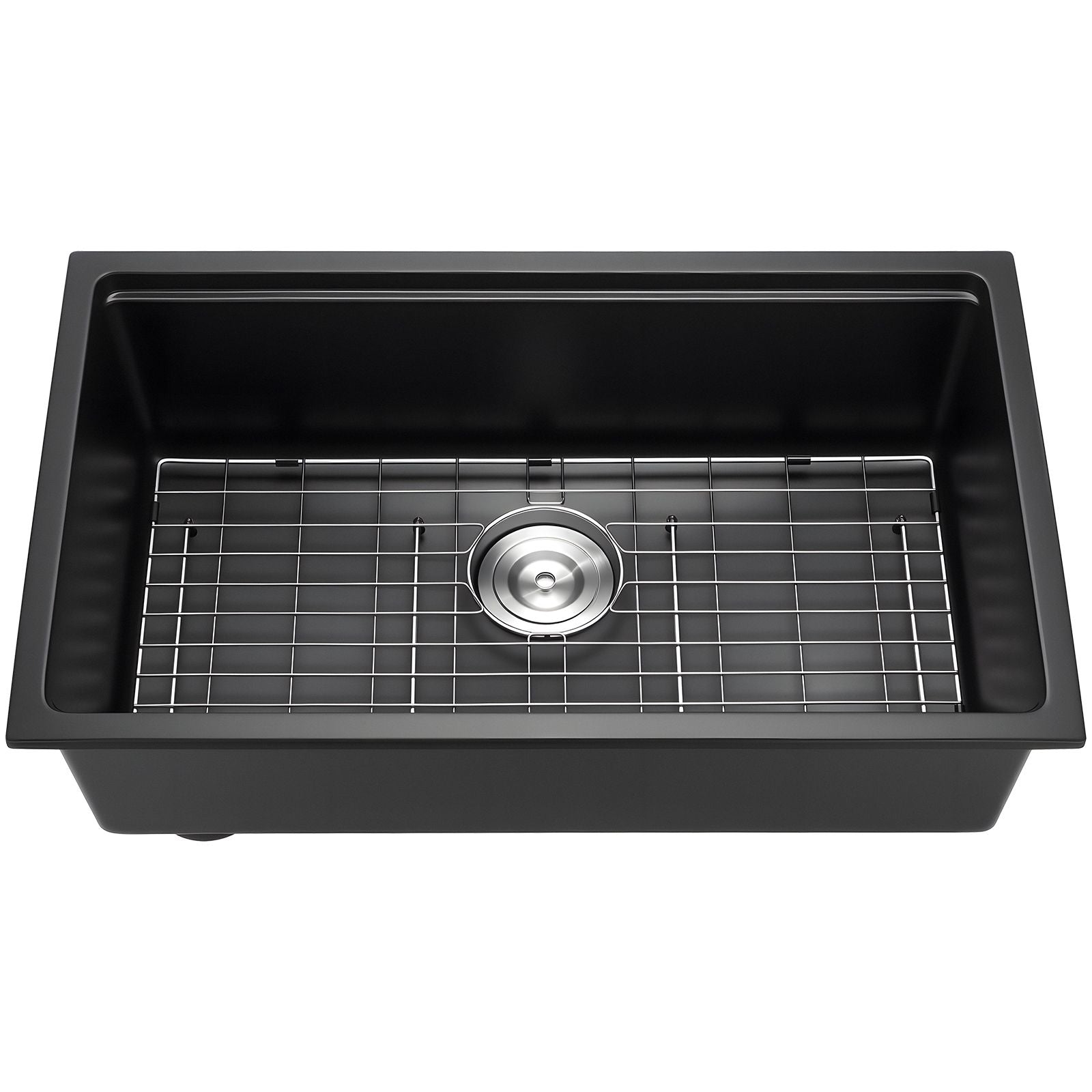 30 inch Kitchen Sink Workstation, Undermount Granite Sink, Drop-In Single Bowl Farmhouse Basin with Multiple Accessories, Household Dishwasher Sinks for RV, Prep Kitchen, and Bar (Black)