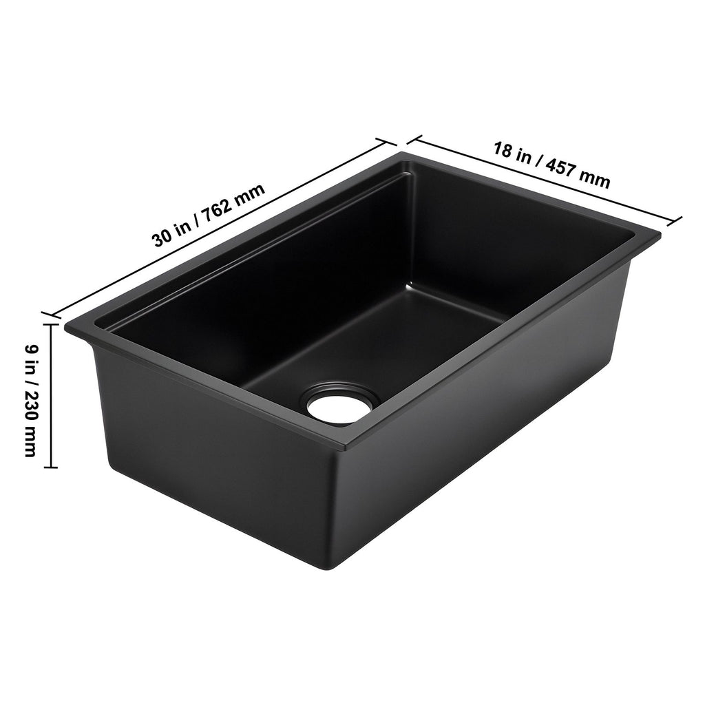 30 inch Kitchen Sink Workstation, Undermount Granite Sink, Drop-In Single Bowl Farmhouse Basin with Multiple Accessories, Household Dishwasher Sinks for RV, Prep Kitchen, and Bar (Black)