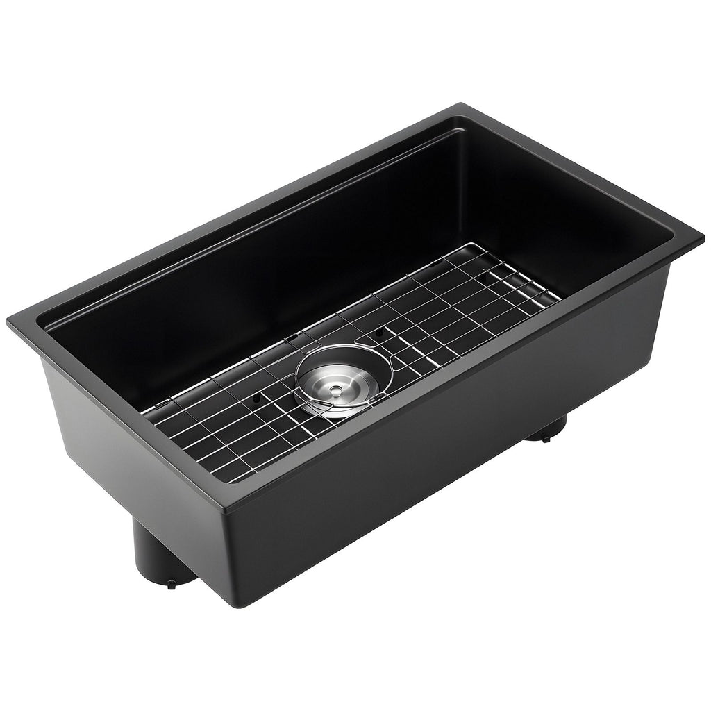 30 inch Kitchen Sink Workstation, Undermount Granite Sink, Drop-In Single Bowl Farmhouse Basin with Multiple Accessories, Household Dishwasher Sinks for RV, Prep Kitchen, and Bar (Black)