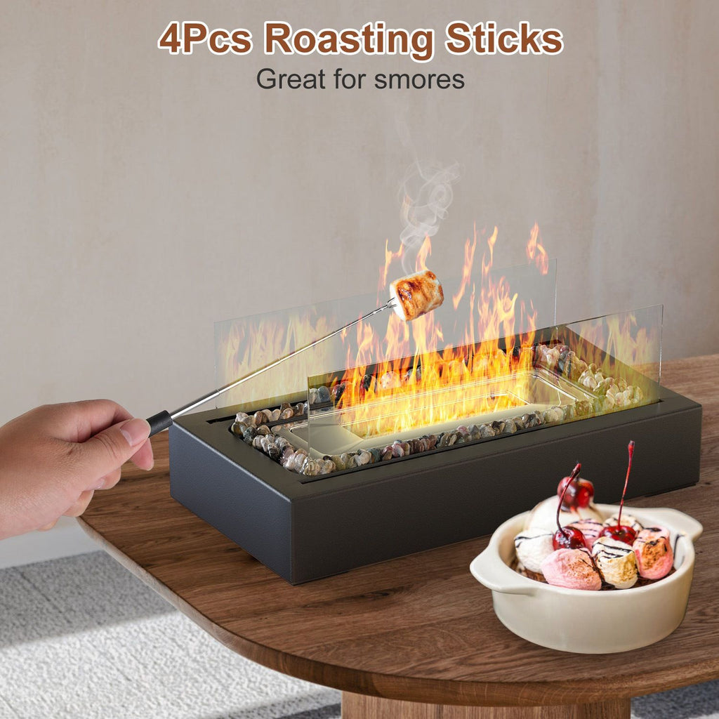 Portable Tabletop Fire Pit with Roasting Sticks - Indoor Outdoor Ethanol Fireplace for Christmas, Party, Wedding, Patio, Backyard, Balcony Decor