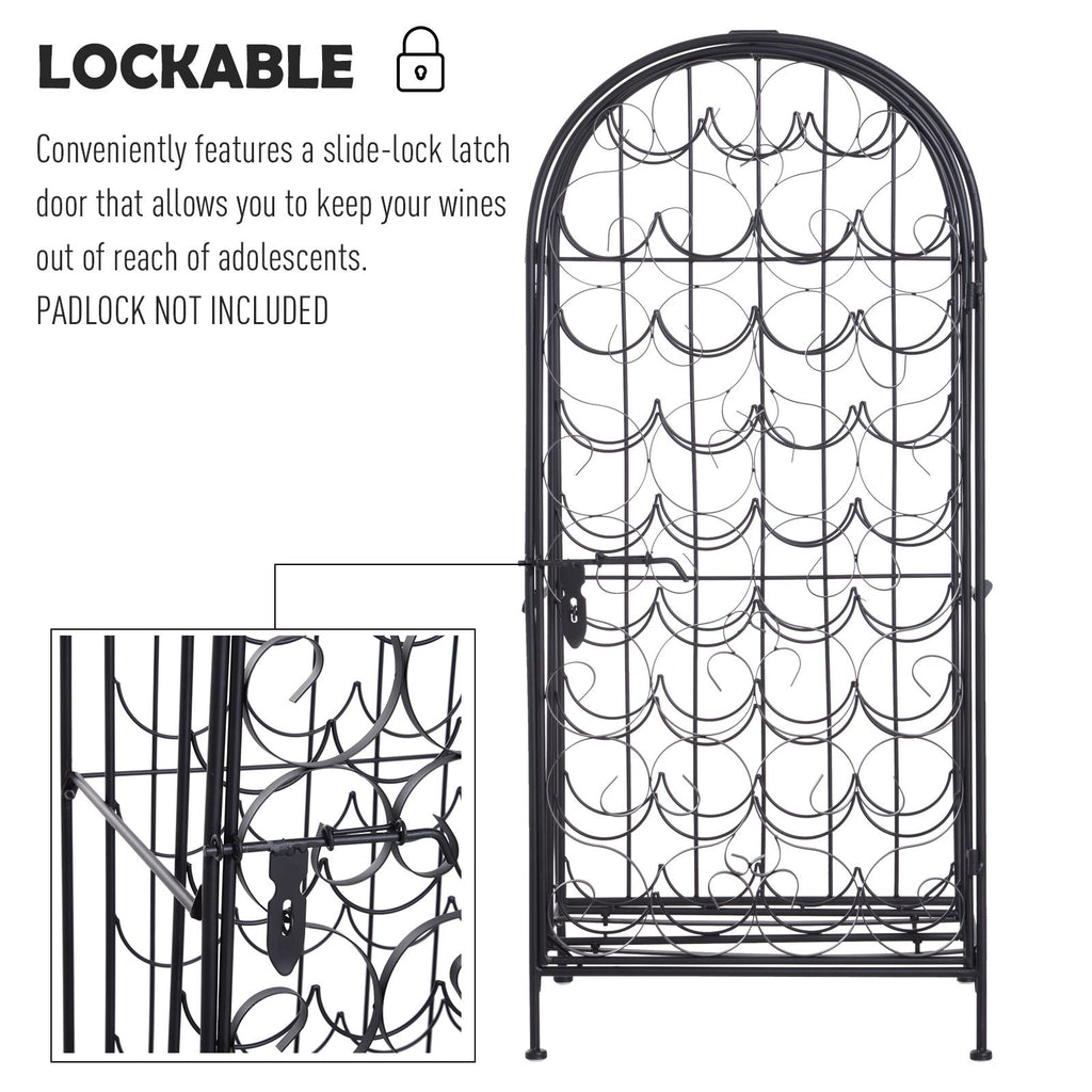 35 Bottle Wrought Iron Wine Rack Cabinet with Lock, Black