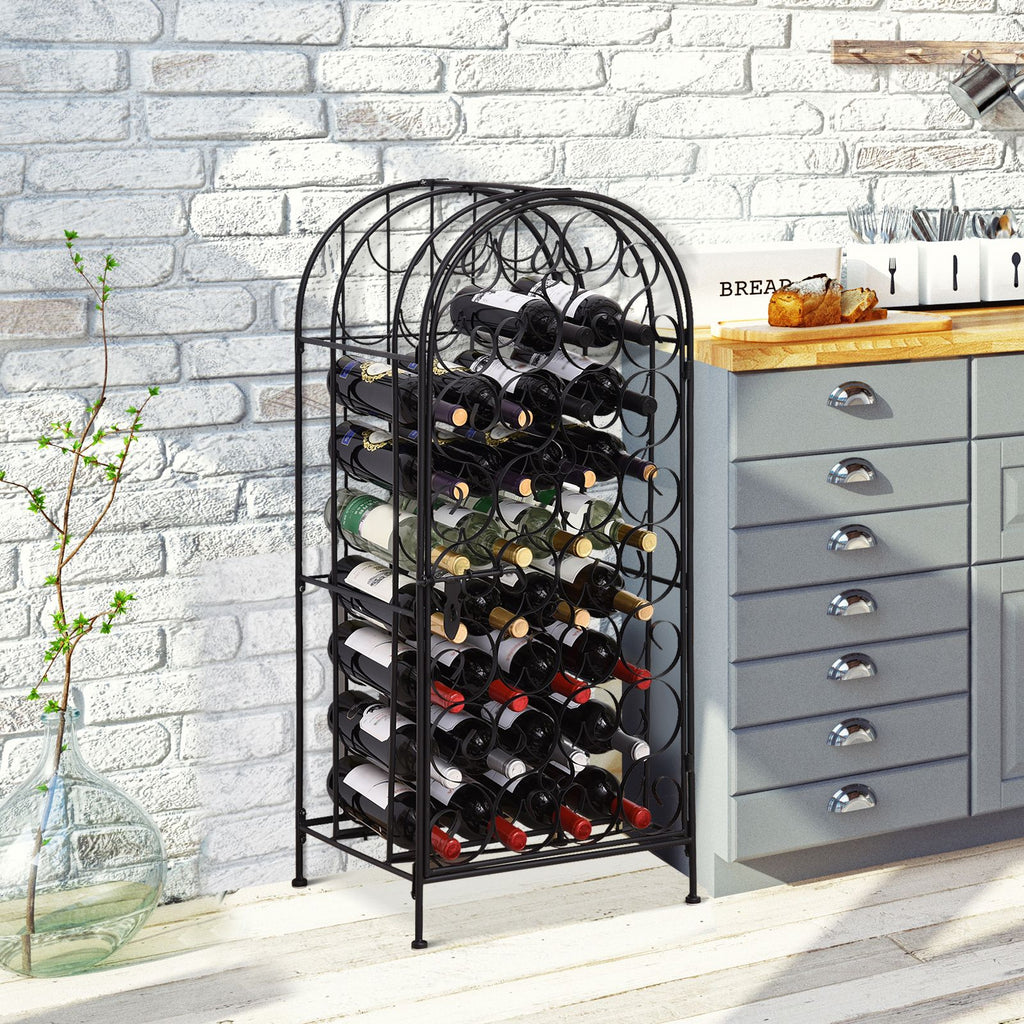 35 Bottle Wrought Iron Wine Rack Cabinet with Lock, Black