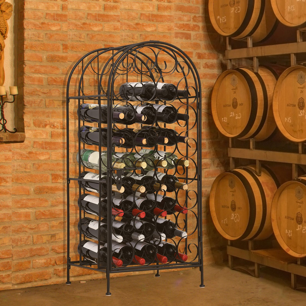 35 Bottle Wrought Iron Wine Rack Cabinet with Lock, Black