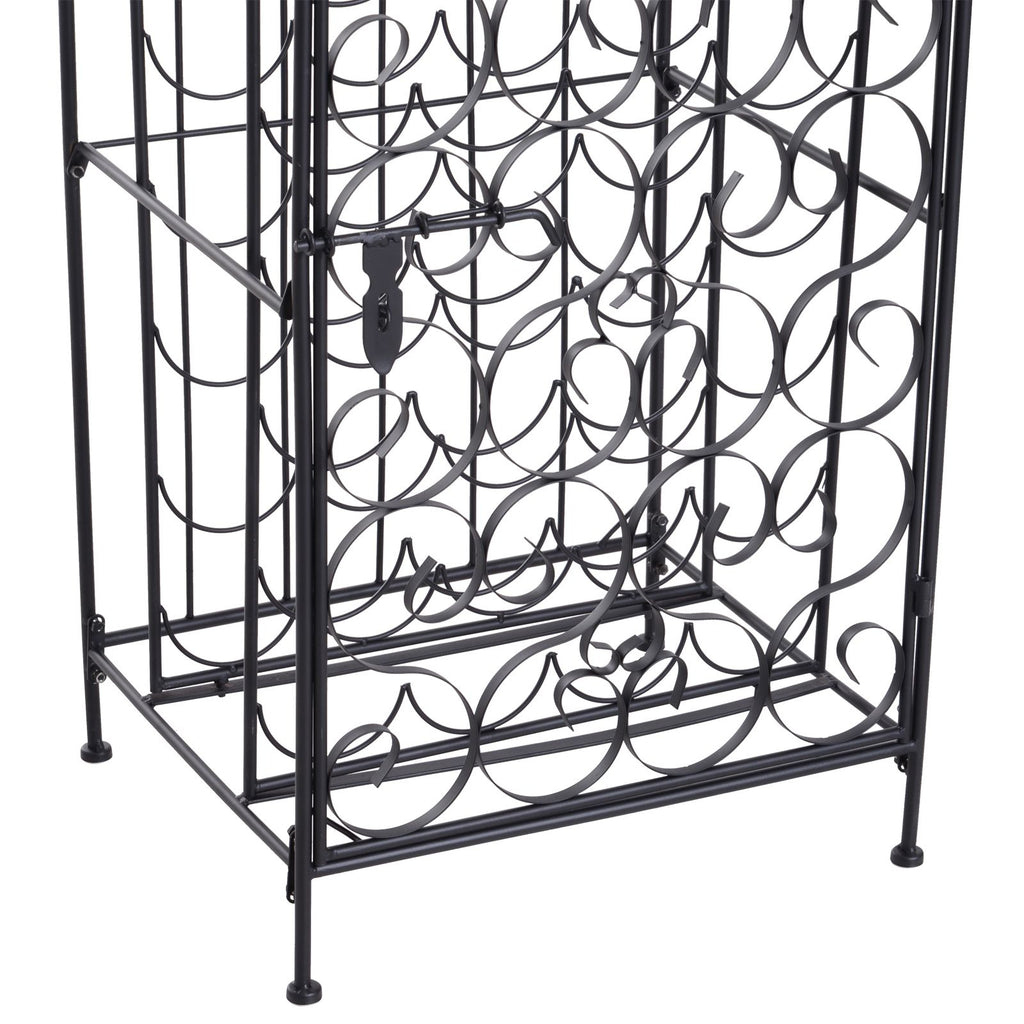 35 Bottle Wrought Iron Wine Rack Cabinet with Lock, Black