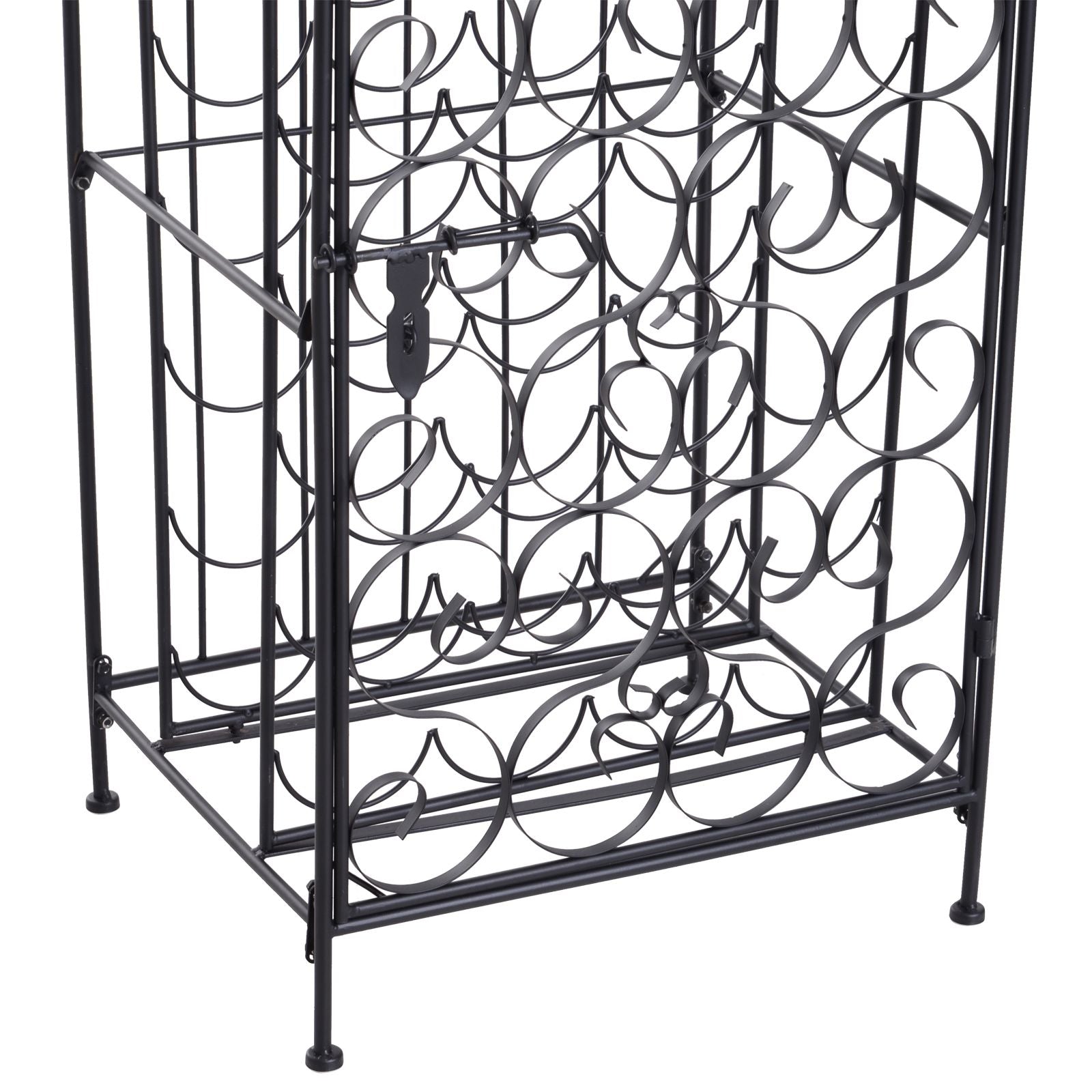 35 Bottle Wrought Iron Wine Rack Cabinet with Lock, Black
