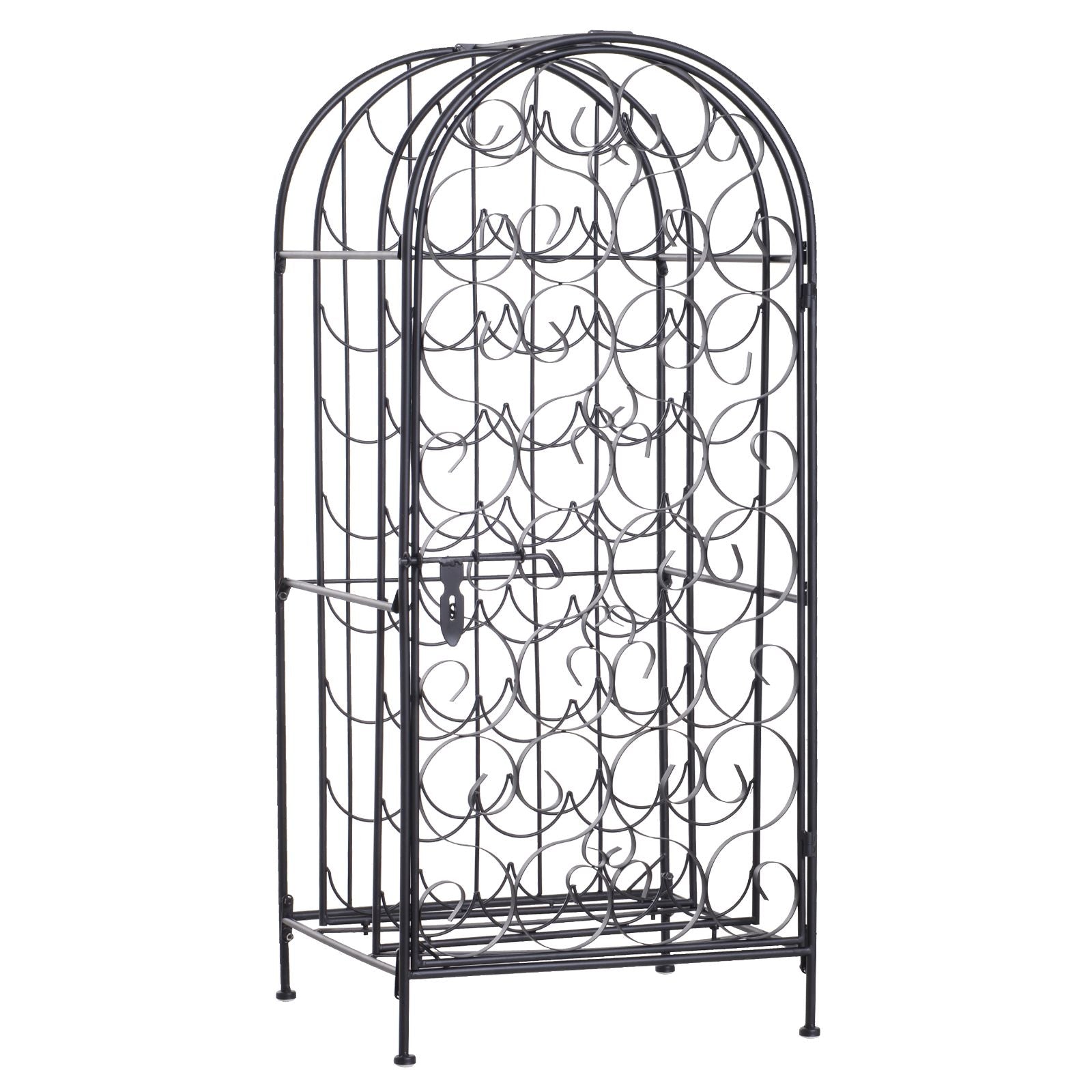 35 Bottle Wrought Iron Wine Rack Cabinet with Lock, Black