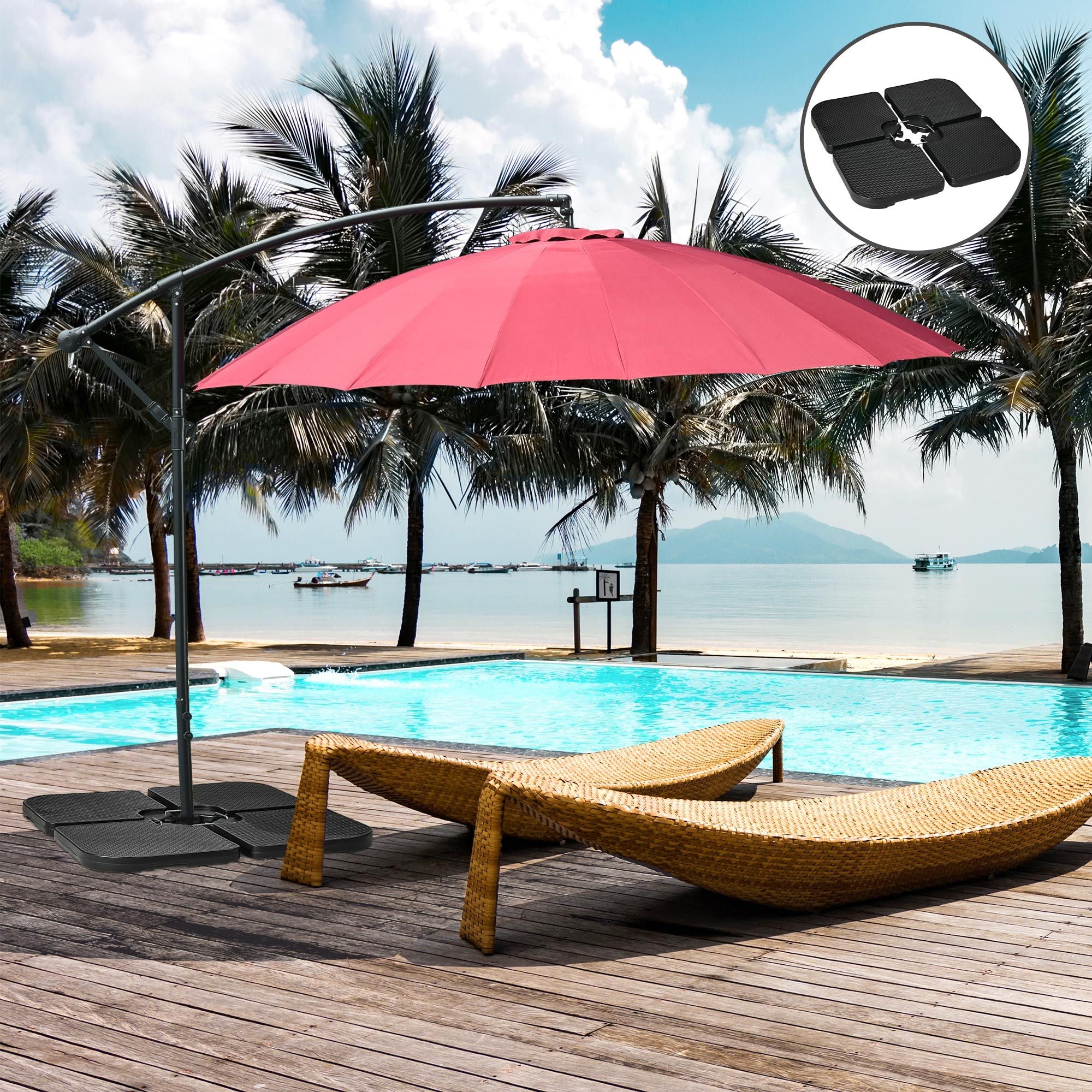4PCs 175lb Cantilever Patio Umbrella Base Weights, HDPE Water and Sand Filled Umbrella Weights, Black
