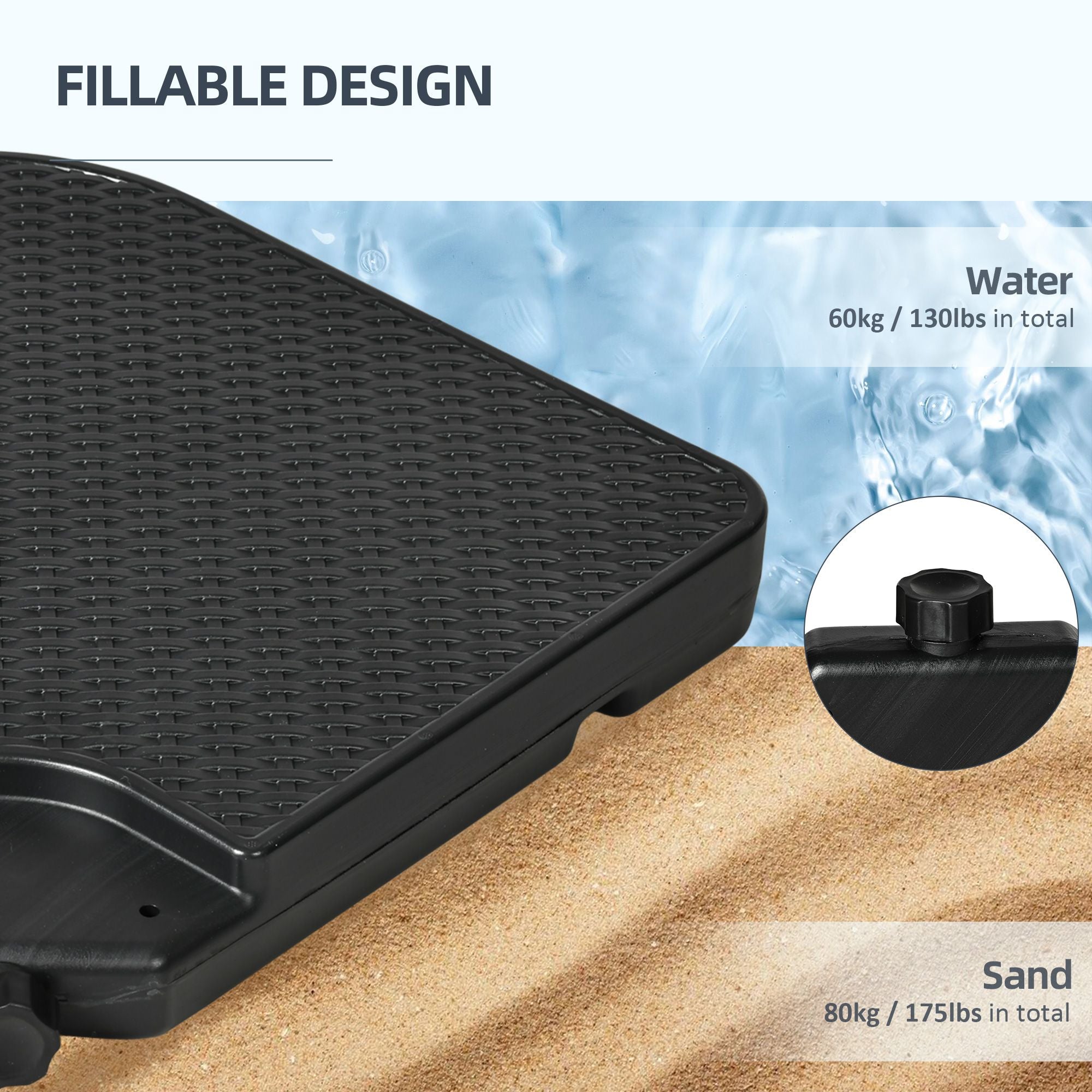 4PCs 175lb Cantilever Patio Umbrella Base Weights, HDPE Water and Sand Filled Umbrella Weights, Black