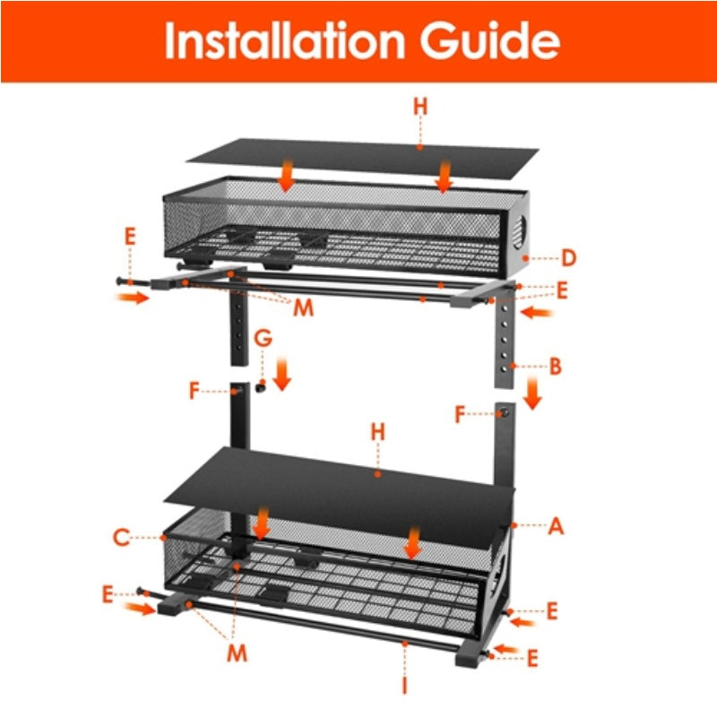2Pcs Under Sink Organizer 2 Tier Pull Out Cabinet Baskets Storage Shelf Sliding Storage Drawers Rack with 5 Adjustable Height Mesh Baskets for Home Kitchen Bathroom Office