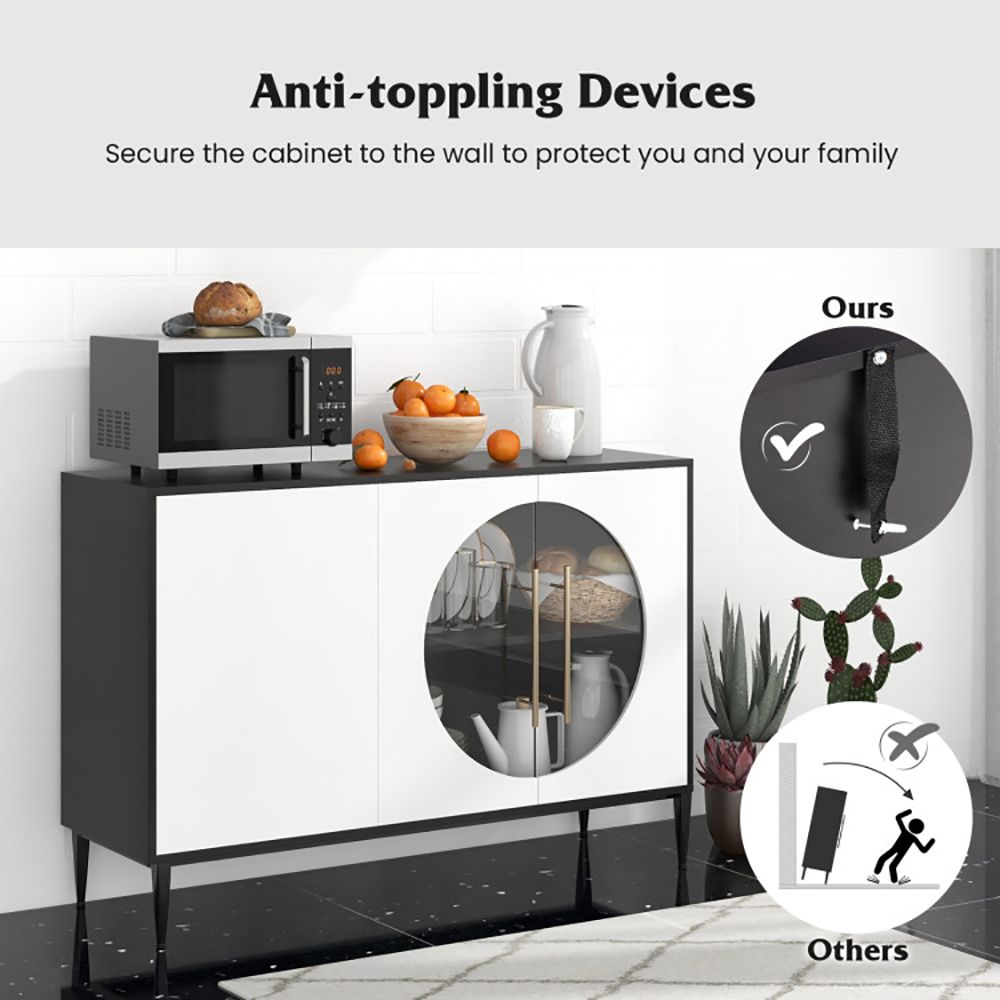 Sideboard Cabinet with Tempered Glass Door for Living Room Dining Room Kitchen