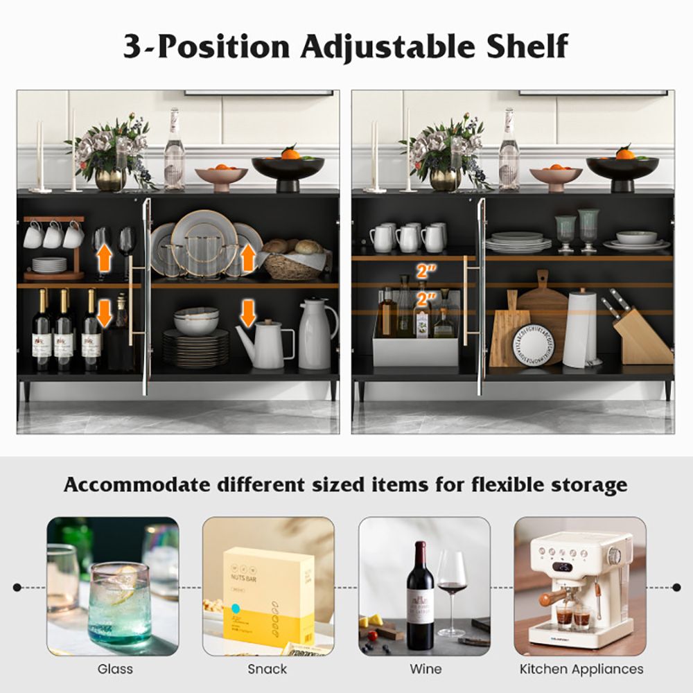 Sideboard Cabinet with Tempered Glass Door for Living Room Dining Room Kitchen