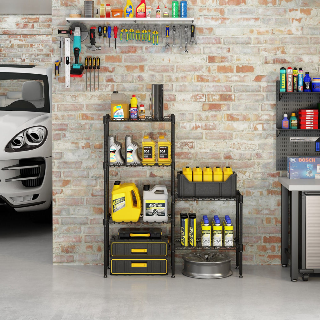 Adjustable Modular Metal Shelving Unit Heavy Duty Kitchen Storage Rack Organizer Microwave Shelf Black Space Saving for Home Garage Pantry