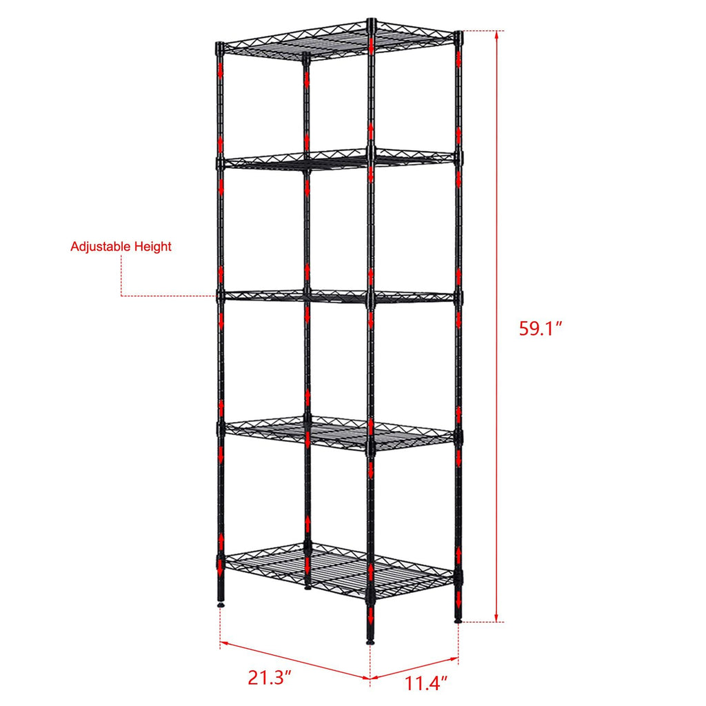 Adjustable Modular Metal Shelving Unit Heavy Duty Kitchen Storage Rack Organizer Microwave Shelf Black Space Saving for Home Garage Pantry
