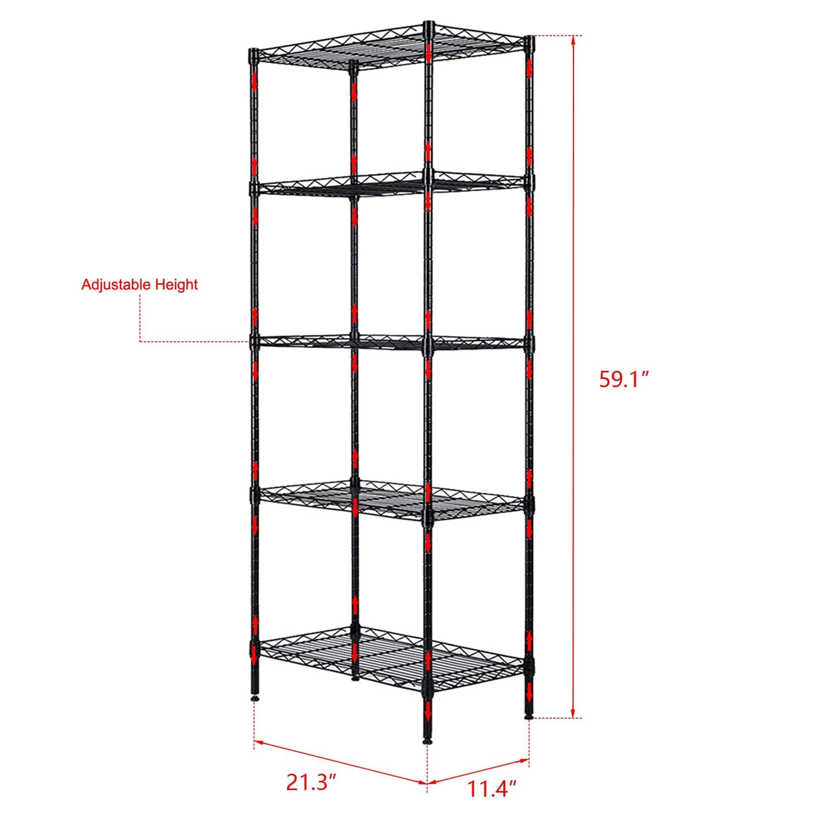 Adjustable Modular Metal Shelving Unit Heavy Duty Kitchen Storage Rack Organizer Microwave Shelf Black Space Saving for Home Garage Pantry