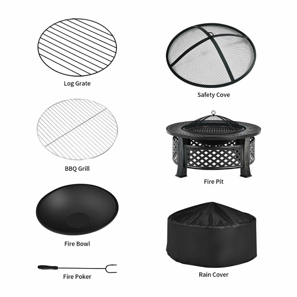 Outdoor Fire Pit with BBQ Grill and High-temp Resistance Finish