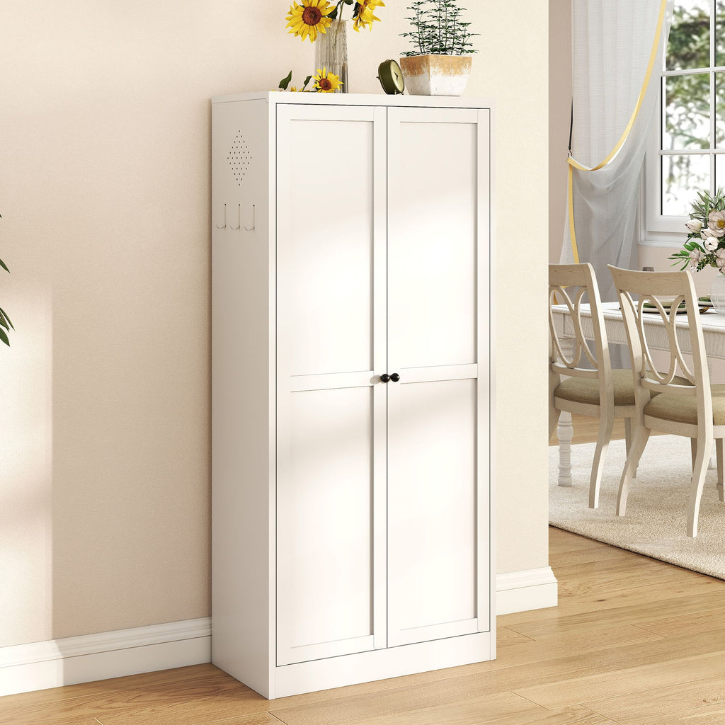 61" White Metal Kitchen Pantry Cabinet Adjustable Storage with 4 Shelves (110lb Capacity), Heavy Duty Freestanding Pantry Organizer for Kitchen, Pantry, Living Room