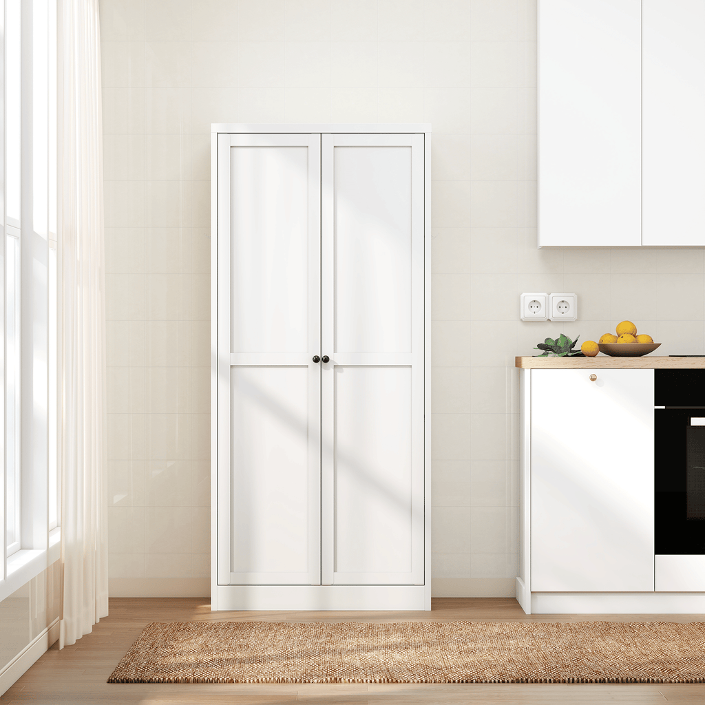 61" White Metal Kitchen Pantry Cabinet Adjustable Storage with 4 Shelves (110lb Capacity), Heavy Duty Freestanding Pantry Organizer for Kitchen, Pantry, Living Room