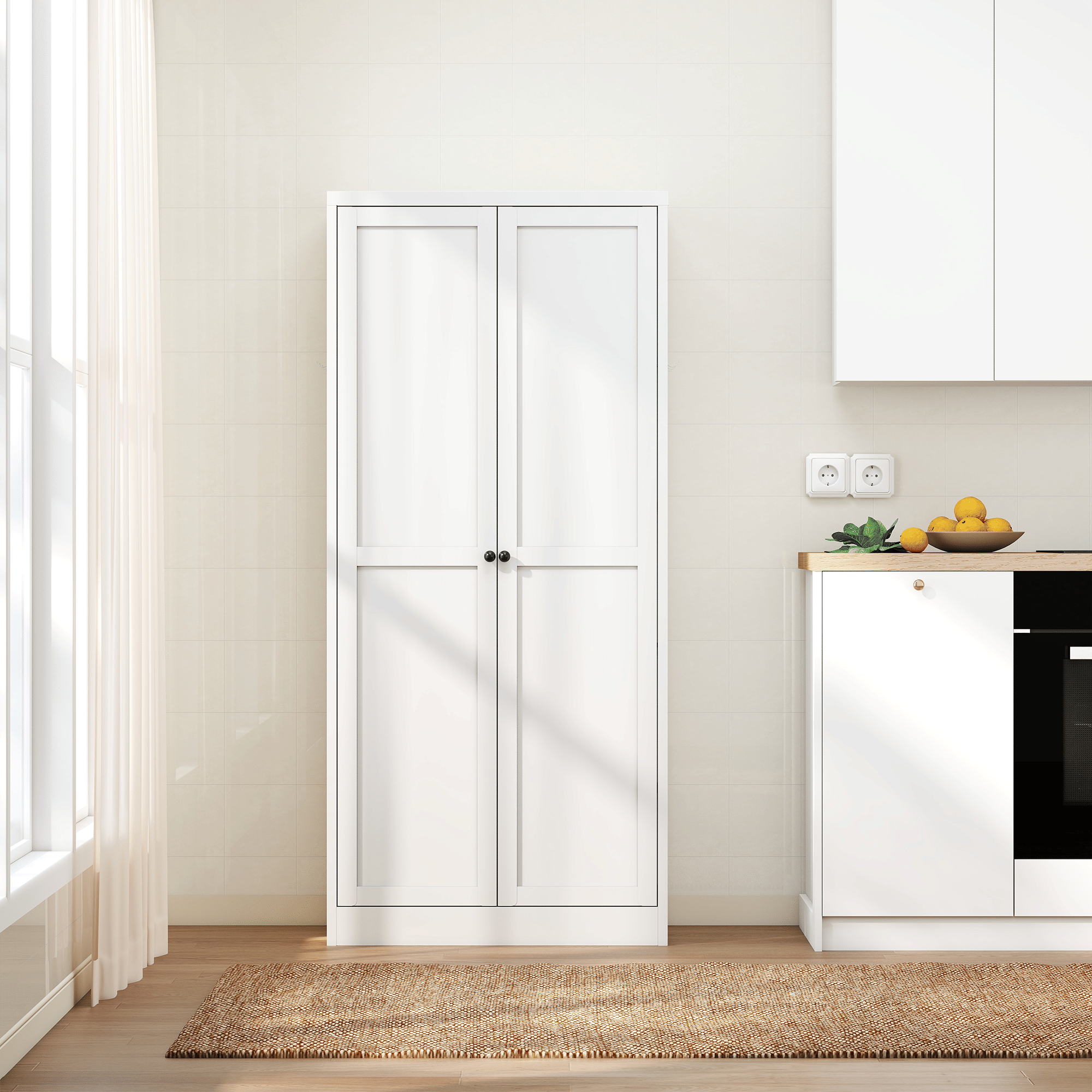 61" White Metal Kitchen Pantry Cabinet Adjustable Storage with 4 Shelves (110lb Capacity), Heavy Duty Freestanding Pantry Organizer for Kitchen, Pantry, Living Room