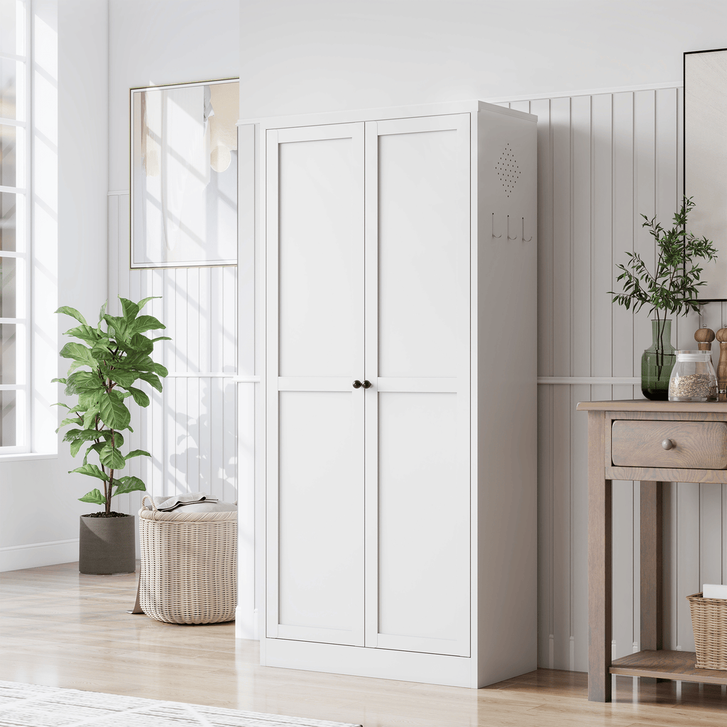 61" White Metal Kitchen Pantry Cabinet Adjustable Storage with 4 Shelves (110lb Capacity), Heavy Duty Freestanding Pantry Organizer for Kitchen, Pantry, Living Room