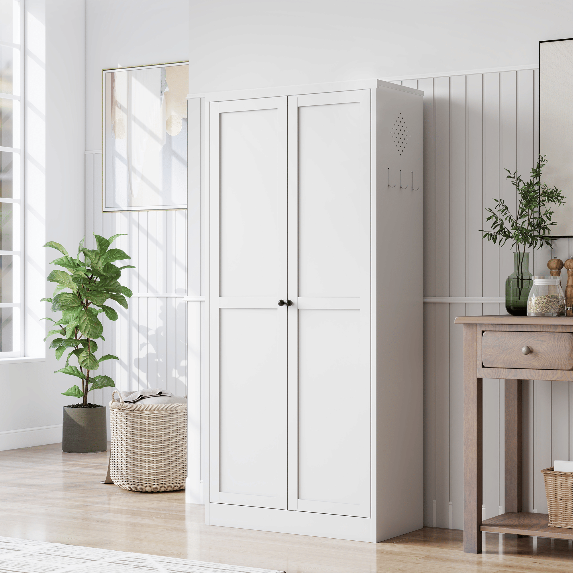 61" White Metal Kitchen Pantry Cabinet Adjustable Storage with 4 Shelves (110lb Capacity), Heavy Duty Freestanding Pantry Organizer for Kitchen, Pantry, Living Room
