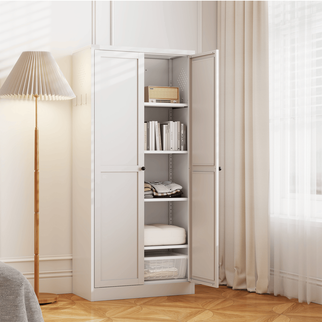 61" White Metal Kitchen Pantry Cabinet Adjustable Storage with 4 Shelves (110lb Capacity), Heavy Duty Freestanding Pantry Organizer for Kitchen, Pantry, Living Room
