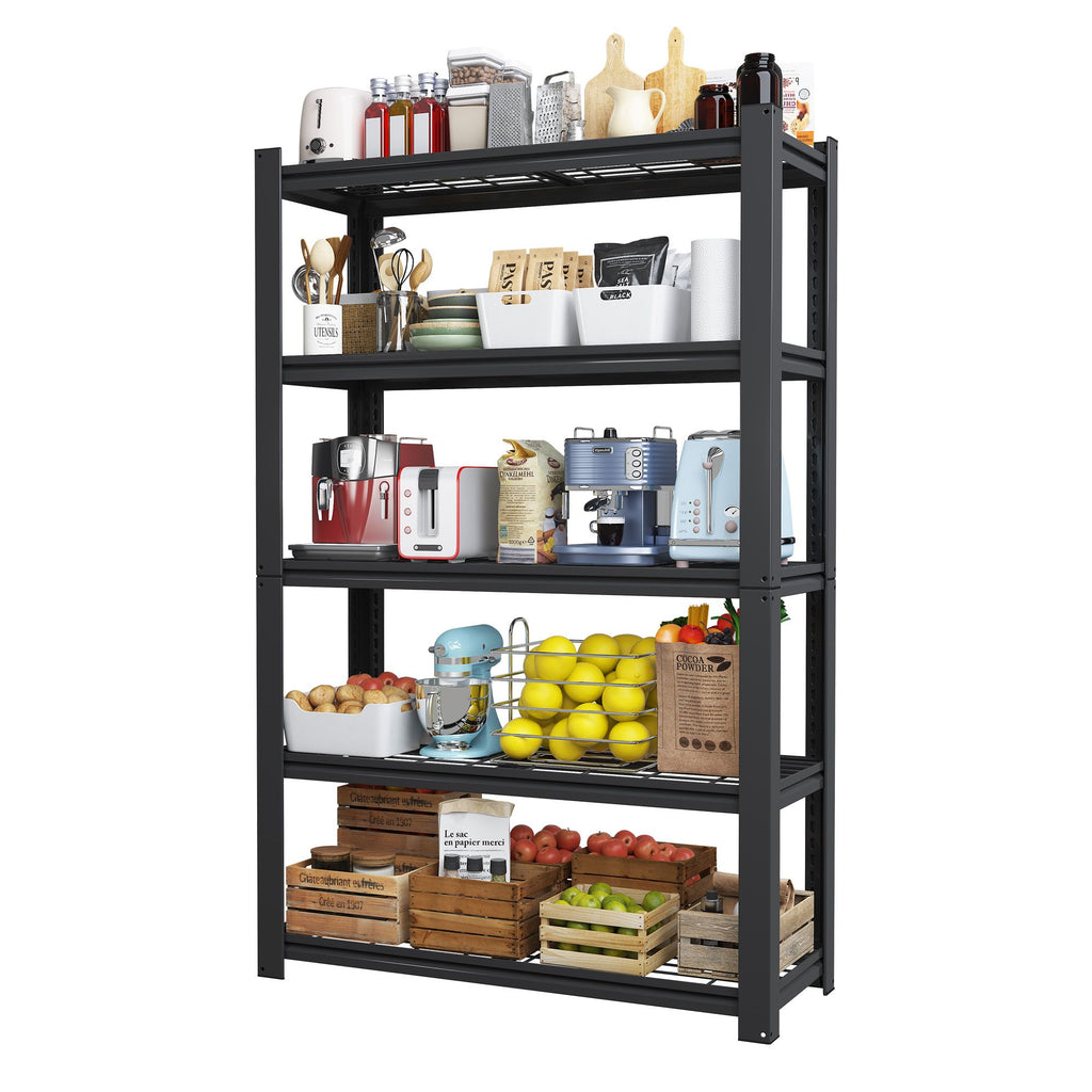 72"H 5-Tier Adjustable Heavy Duty Shelving Metal Mesh Storage Rack (2000 Lbs Loading Capacity) - Metal Shelf Organizer for Pantry, Garage, Kitchen - 35.43"W*15.75"D*72"H - Black
