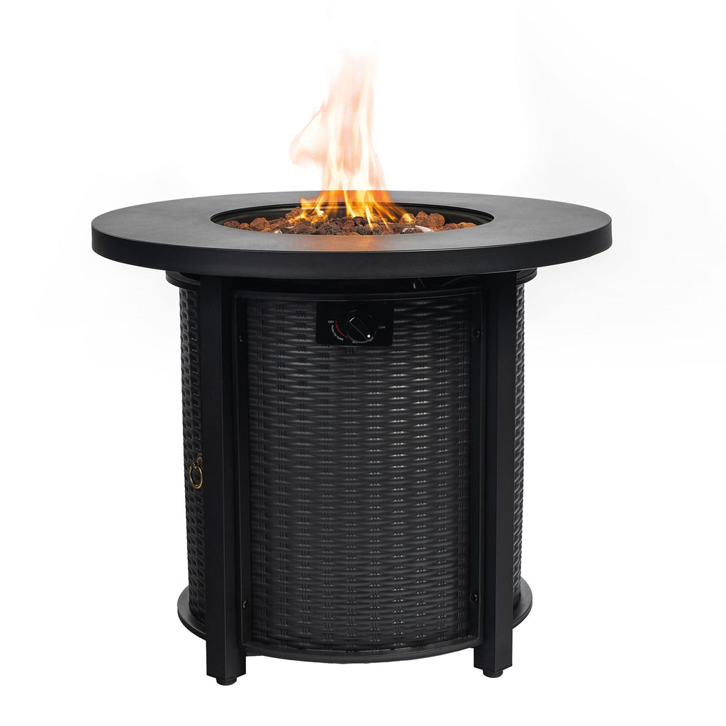30" Propane Gas Fire Pit Table, 50000 BTU Round Steel Fire Pit for Outside Patio Deck Garden Courtyard-Black