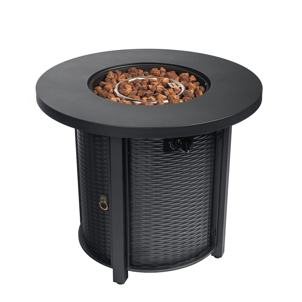 30" Propane Gas Fire Pit Table, 50000 BTU Round Steel Fire Pit for Outside Patio Deck Garden Courtyard-Black