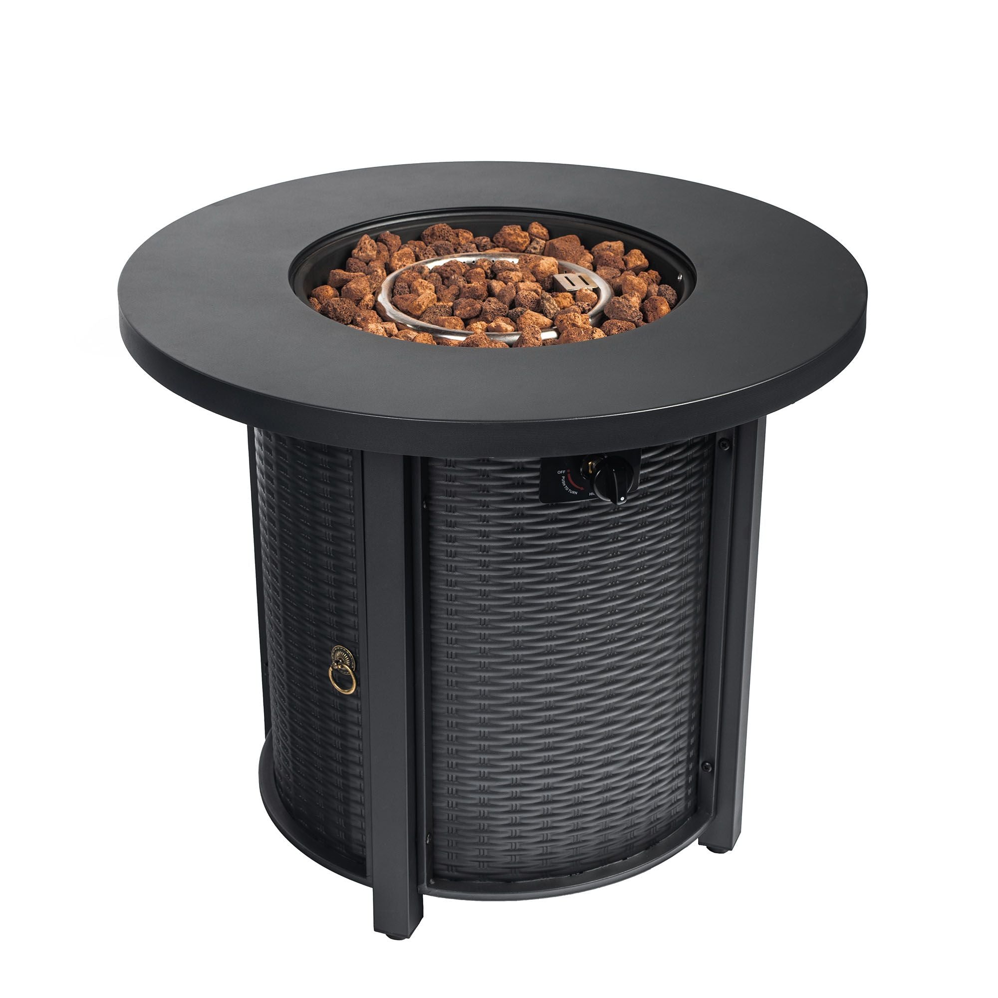 30" Propane Gas Fire Pit Table, 50000 BTU Round Steel Fire Pit for Outside Patio Deck Garden Courtyard-Black