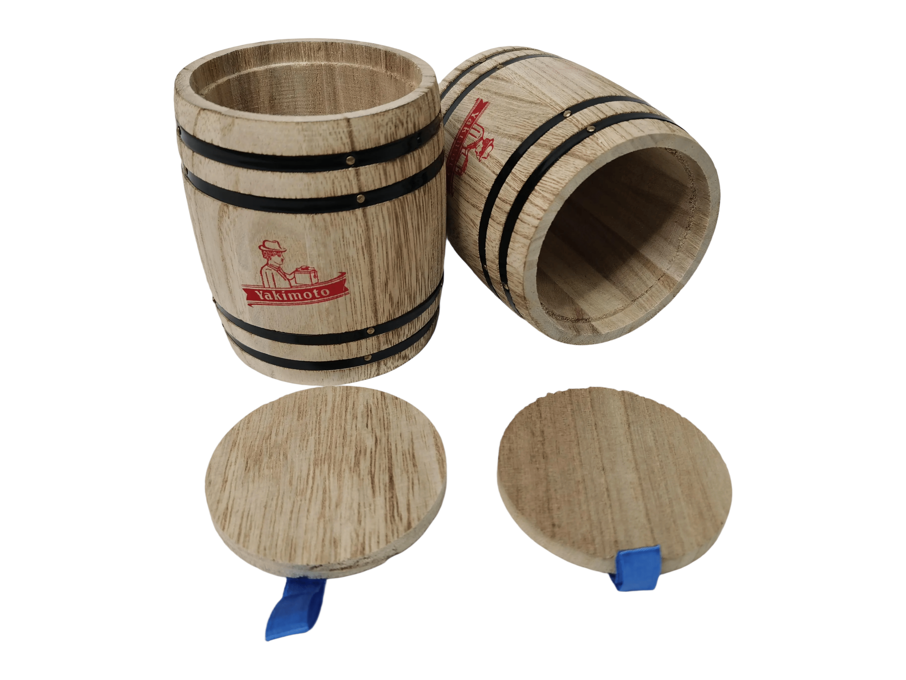 Yakimoto 2-Pack Mini Wood Canisters Set - Small Solid Wood Airtight Storage Jars for Kitchen Countertop Organization, Spices, Sugar, Tea, Office Supplies, Cotton Balls | Rustic Home Decor